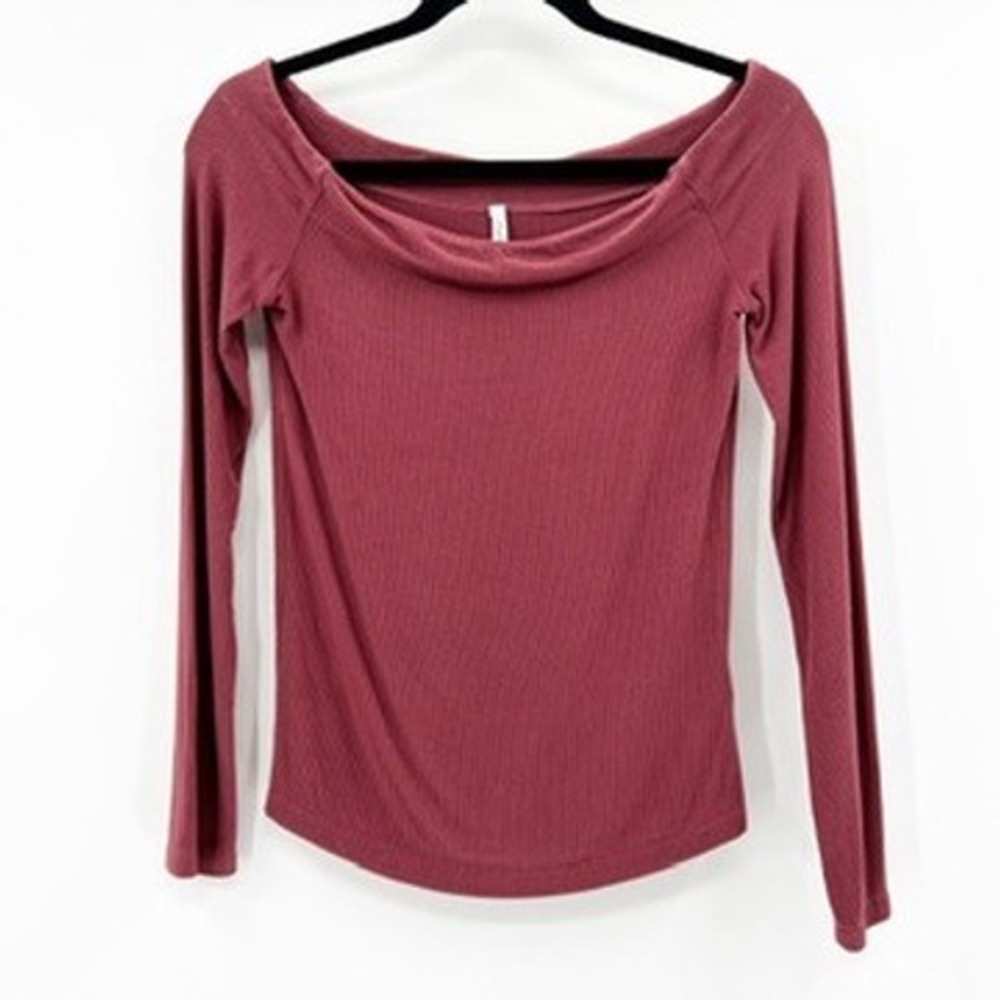 Z Supply Womens Ribbed Boat Neck Long Sleeve Top Mauve‎ Pink  Size Small